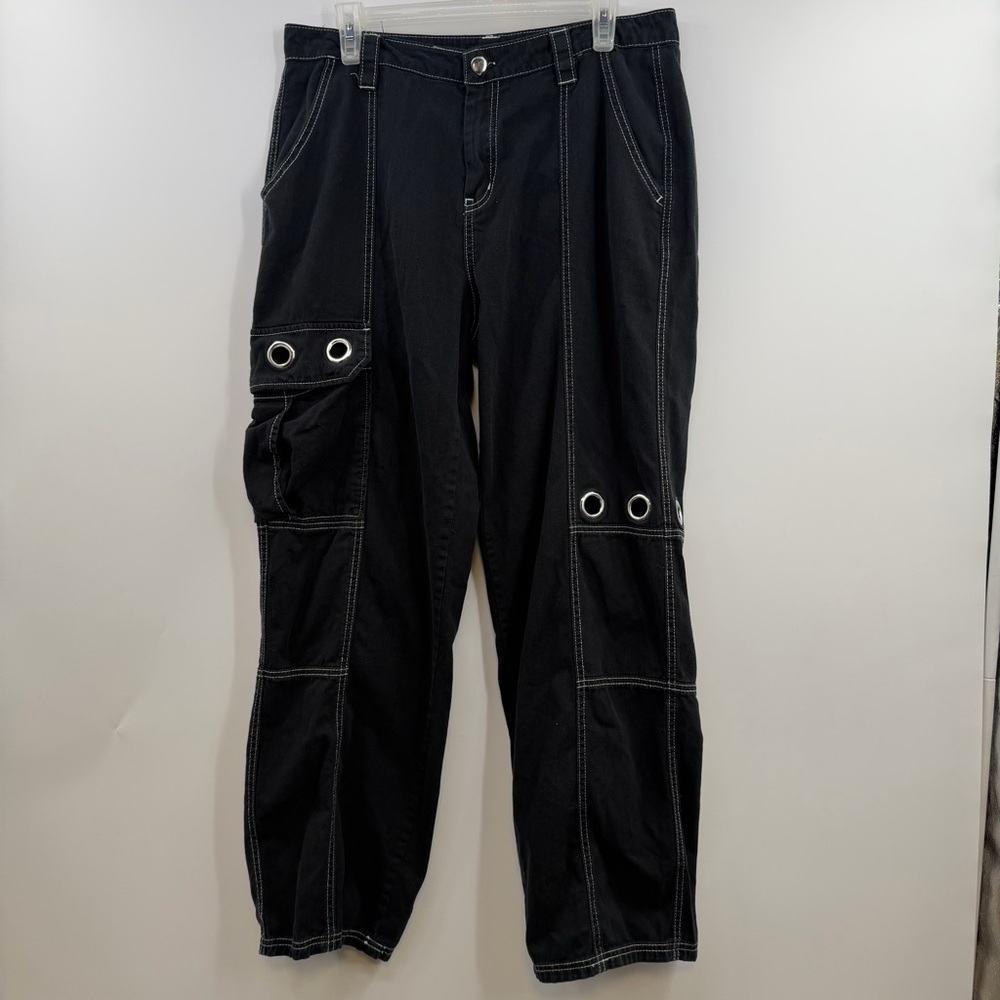 Hot Topic Grommet Carpenter Pants Womens 11 Black Y2K Goth Cargo Wide Leg
